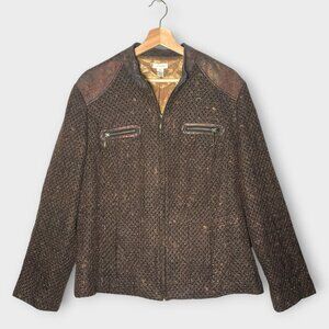 🦜 Chico's Metallic Jacket Sz 3 / XL Lined Full Zip Pockets Rustic Steampunk